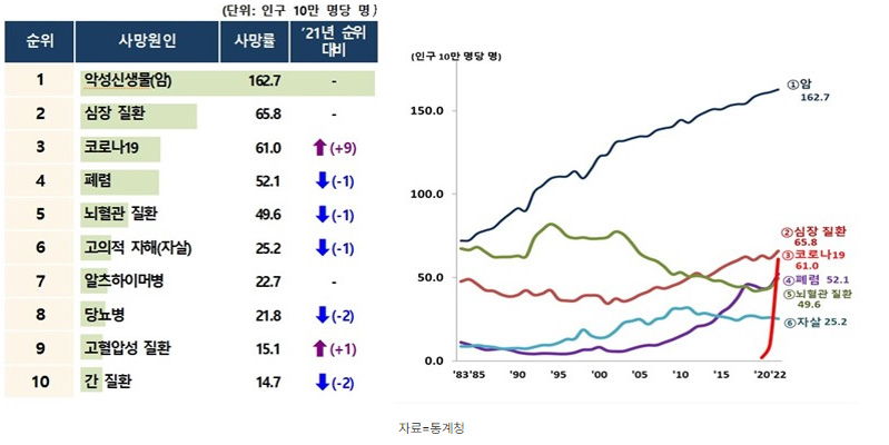 우리나라 사람의 사망 질환 통계 / 질환별 사망률